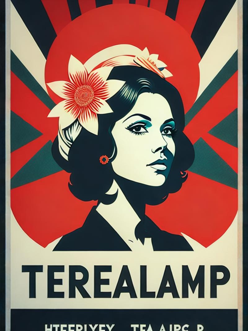 00952-1086985042-a poster of a woman with a flower in her hair and the words trealamp on it by Shepard Fairey.png